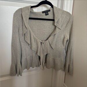 August Silk Cotton Cashmere Silk Blend Gray Cropped Ruffle Vintage Knit Cardigan